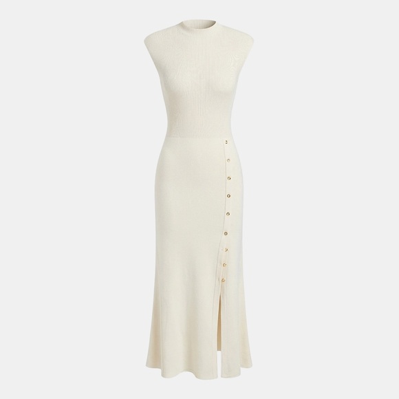 Commense Dresses & Skirts - Commense Sleeveless Cream Maxi Dress with Side Button Placket